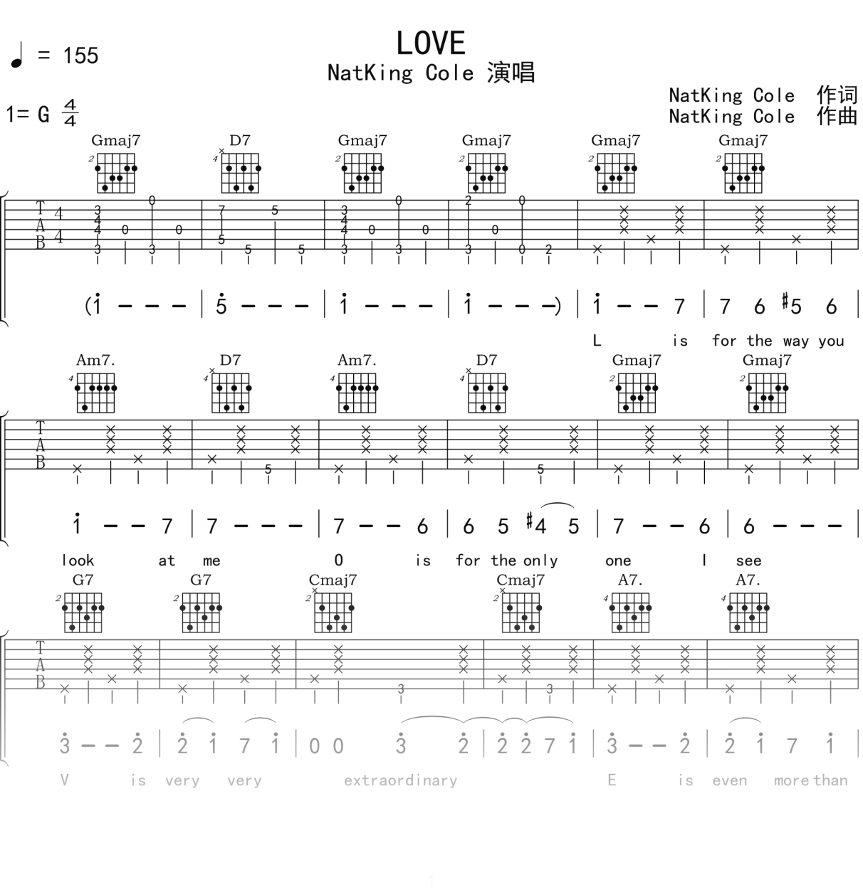 NatKingCole《LOVE》吉他谱G调吉他弹唱谱