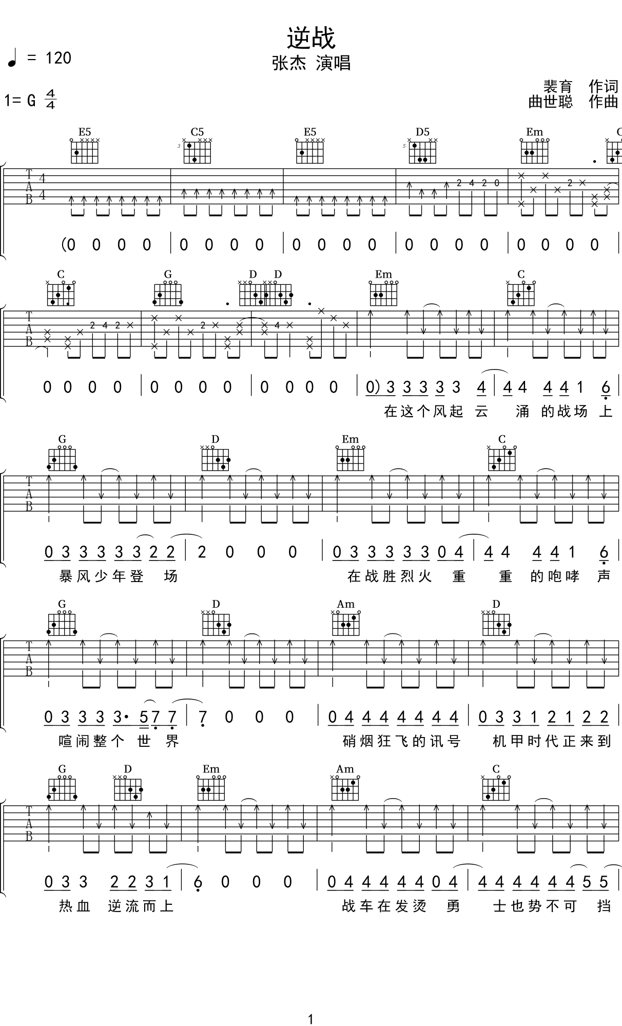 张杰 - 逆战 [电吉他 教学] 吉他谱