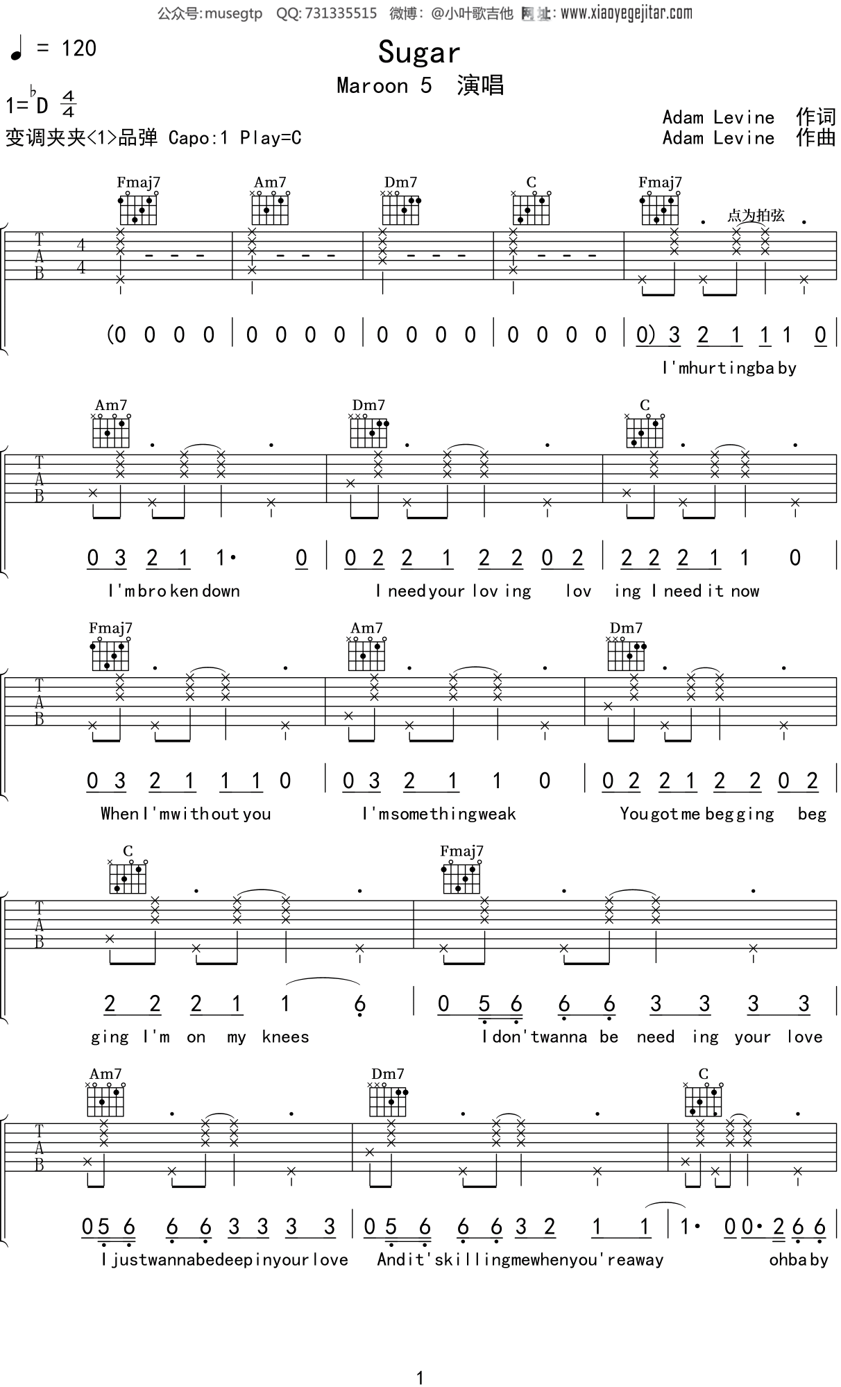 Archies - Sugar, Sugar sheet music for guitar (chords) [PDF]